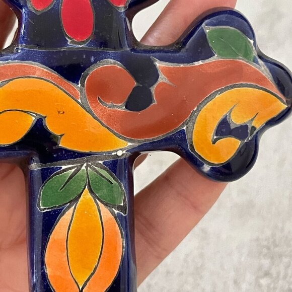 Talavera Hand Painted Cross Wall Hang Multicolor Ceramic GTO Guanajuato Mexico - Picture 9 of 9